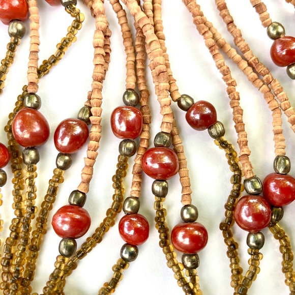 Fringed Choker with Hand-carved Bone Elephants - Vintage Boho Statement Necklace - Picture 7 of 10